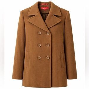 AK Anne Klein Pea Coat Women SZ M Brown Wool Blend Double Breasted Lined Jacket